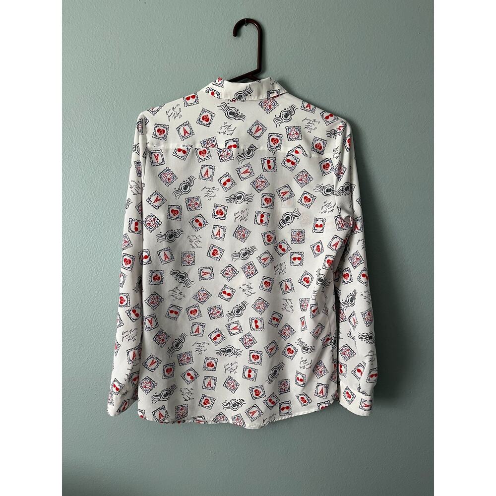 Karl Lagerfeld Paris Blouse / Women US M Medium / Button Up White Paris Stamp - Picture 7 of 11